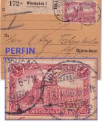 DR - 1 M. Reichspostamt Perfin ELW Paketkarte (2 Pakete) Wiesbaden 1916