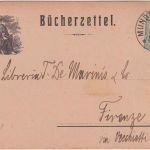 DR - 5 Pfg. Germania oWz illustrierter Bücherzettel n. ITALIEN Munderkingen 1906