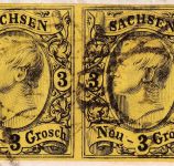 Sachsen - 3 Ngr. König Johann I. waagr. Paar Briefstück Kreisgitter-Stpl. "1"
