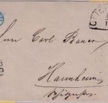 Bayern/Baden - 3 Kr. Wappen gez. Brief HKS Otterberg - Mannheim 8/11 (1870)