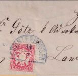 Bayern - 3 Kr. Wappen gez. blauer HKS Frontenhausen 14/3 Brief n. Landshut