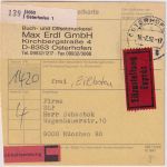 BRD - Osterhofen 1992 unfreie Schnell-Eilbotenpaketkarte (Tarif 14,20 DM)