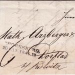 Bayern - Regensburg 20. Jan 1845 Portobrief n. Dörflas b. Redwitz - mit Inhalt