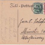 DR - 5+10 Pfg. Germania Zusammendruck Feldpostkarte n. Münster 7/11 (1914 !!)