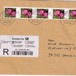 BRD - 70 Pfg. Kartäusernelke 5er-Streifen Einschreibebrief Straubing 11.3.2008
