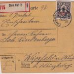 DR-Infla - 2 1/2 M. By-Abschied/DR Einschreibe-Paketkarte Cham Opf. 2 1920