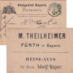 Bayern - 3 Pfg. Rauten Ganzsache Zudruck/Reiseavis Fürth - Lübeck 1885