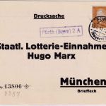 DR - Fürth (Bayern) 2A Stadtpoststelle-Ra1 Drucksachenkarte n. München - R!