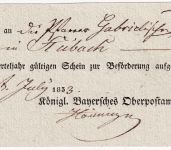 Bayern - Nürnberg 1833 Aufgabeschein f. Reco-Brief OPA-Ortsvordruck