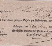 Bayern - Erlangen 1833 Aufgabeschein (Ortsvordruck) f. Chargebrief n. Neustadt/A