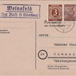 All.Bes./SBZ - Weinsfeld ü. Roth Landpost-Ra2 Drucksachenkarte n. Chemnitz 1946