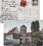 Bayern - 5 Pfg. Wappen Karte n. USA Nürnberg - Portland 1910 2 C. Nachporto