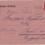 Bayern - 10 Pfg Ludwig/Volksstaat Bücherzettel n. Berlin + retour/München 7.4.19