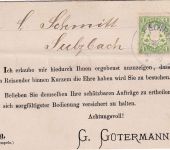 Bayern - 1 Kr. Wappen gez. Karte/Reiseavis K1 Pegnitz 21. FEB - Sulzbach