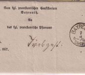Bayern - Bayreuth Bahnh. 7/3 K1 Dienstbrief/Vordruck+Inhalt n. Trebgast 1871