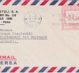 Peru - Lima 1960 4,30 S. Postfreistempel Luftpostbrief n. Weidenberg b. Bayreuth
