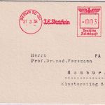 DR - Berlin SO 36 1938 3 Pfg. AFS "Stroschein" Werbedrucksache "Uricedin"