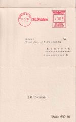 DR - Berlin SO 36 1938 3 Pfg. AFS "Stroschein" Werbedrucksache "Uricedin"