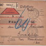 Bayern - Bamberg 2 unfreie Nachnahme-Paketkarte n. Geratskirchen 1916 Nachporto