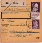 DR - 60+15 Pfg. AH Paketkarte Mitwitz ü. Kronach - Oberursel 1943