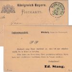 Bayern - 3 Pfg Rauten Ganzsache priv. Zudruck/Reiseavis Würzburg Marktbreit 1884