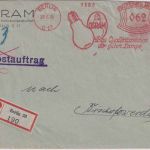 DR - Berlin O17 1935 62 Pfg. AFS "Osram" Einschreibebrief/Postauftrag