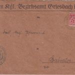 Bayern - 15 Pfg. Staatswappen c-Farbe ! Dienstbrief Griesbach - Salvator 23.8.16