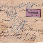 Bayern - 5 Pfg Porto 2x3er-Streifen unterfrankierter Nachnahmebrief Alzenau 1890
