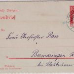 Bayern - Hüttenheim 17.6.14 10 Pfg. Luitpold Ganzsache/Kartenbrief n Bermaringen