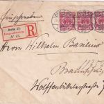 DR - 10 Pfg. K/A 3er-Streifen/Zwischenstegansätzen Einschreibebrief Berlin 1896