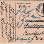 Bayern - 5 Pfg Luitpold Ganzsache Aschaffenburg - FFM/postlagernd 1913 Nachporto