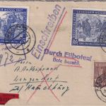 All.Bes. - 12 Pfg. Leipziger Messe Paar/Bogenecke u.a. Eil-Einschreibebrief 1948