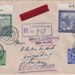 All.Bes. - 50+84 Pfg. Leipziger Messe Oberränder u.a. Eil-Einschreibebrief 1948