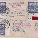 All.Bes. - 3x50 Pfg. Leipziger Messe Bogenränder u.a. Eil-Einschreibebrief 1948