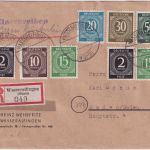 All.Bes. - 50 Pfg Ziffer ua. Einschreibebrief gg. Rückschein Wasseralfingen 1946