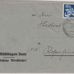 Saarland - 25 Fr. Europarat portopfl. Dienstbrief Völklingen - Rosenheim 4.10.50