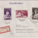Saarland - Volkshilfe 1952 u.a. Einschreibebrief Homburg - Stuttgart 23.11.52