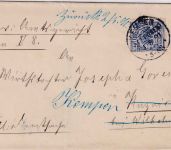 DR - 20 Pfg. K/A Dienstbrief KOS Kempen (Bz. Posen) 1.5.91 Retoruvermerk