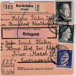 DR - Wartbrücken/Warthbrücken Dringend-Paketkarte n. Trier 17.6.43