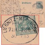 DR - Liegnitz Merzdorf Zug 736 Bahnpost-Stempel 5 Pfg. Germania Ganzsache 1913