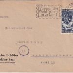 Saarland - 30 Fr. Volkshilfe/Samariter Brief Saarbrücken - Marburg 13.11.51