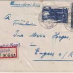 Saarland - 50+10 Fr. Freimarken Einschreibebrief Friedrichsthal-Bildstock 8.8.49