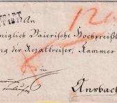 Württemberg/Bayern - Stuttgart 13. OCT 1822 Portobrief n Ansbach - Retourvermerk