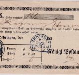 Württemberg - Öhringen 25. FEB 1853 blauer Steigbügelstpl. Paketaufgabeschein