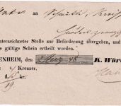 Württemberg - Brackenheim 1848 Fahrpost-Aufgabeschein m. Ortsvordruck