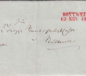Württemberg - Rottweil 13. NOV 1844 roter L2 Francobrief Wilhelmshall Stuttgart