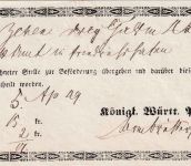 Württemberg - Sulz 1849 Fahrpost-Aufgabeschein Geldsendung n. Friedrichshafen