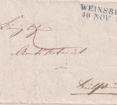 Württemberg - Beilstein 13. NOV 1850 blauer K2 Wende-Portobrief n. Weinsberg
