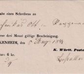 Württemberg - Brackenheim 1847 Briefpost-Aufgabeschein - Ortsvordruck