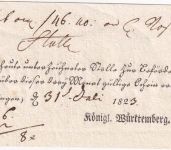 Württemberg - Waiblingen 1823 Fahrpost-Aufgabeschein (Wertpaket) m. Ortsvordruck